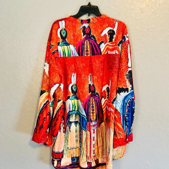 Jammyjob native American theme tunic long sleeves vibrant plus 5XL women's NWT - Picture 4 of 4
